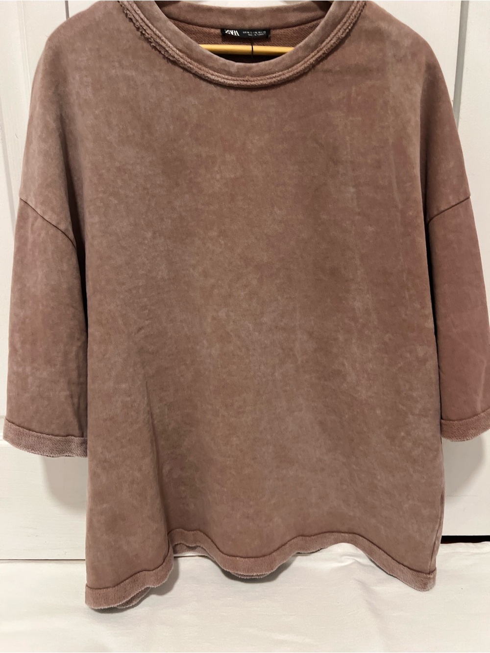 NWT Men’s Zara Oversized Washed Faux Suede Top Boxy Short Sleeve Shirt Mauve XL